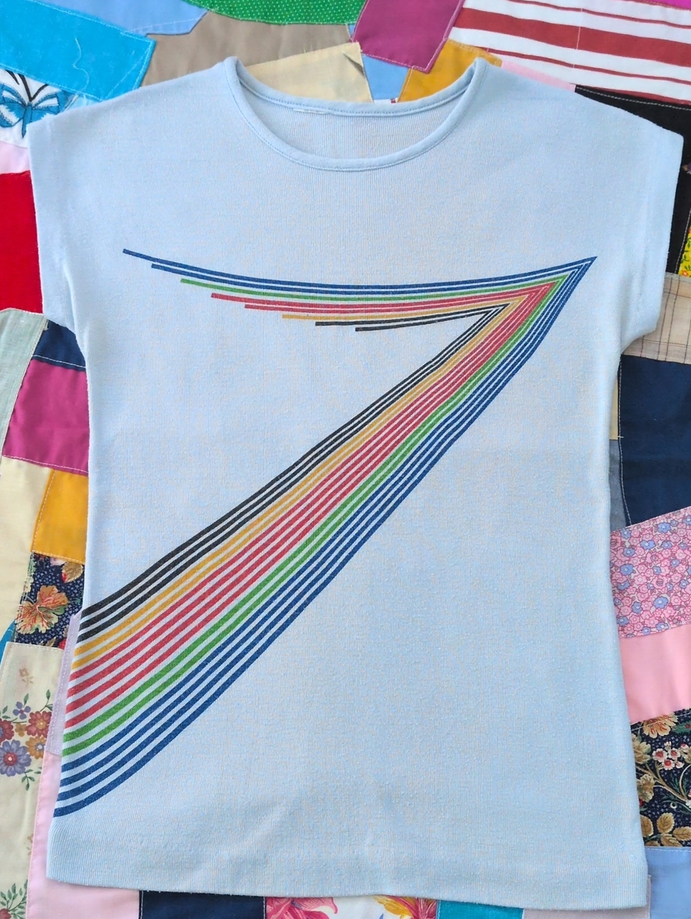 Retro Rainbow Stripe Knit Top | Light Blue | Vintage Inspired